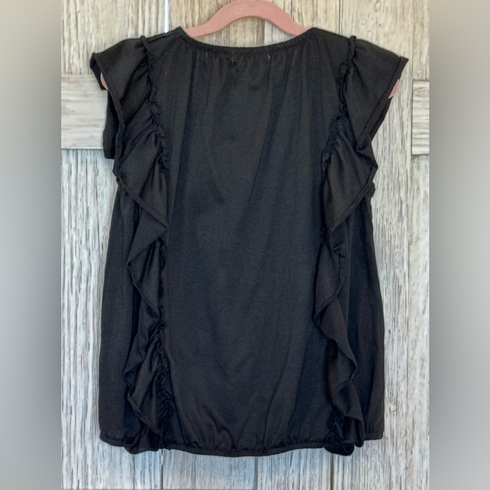 Trend Blossoms little girls Black Ruffle Top sz 14 NWT